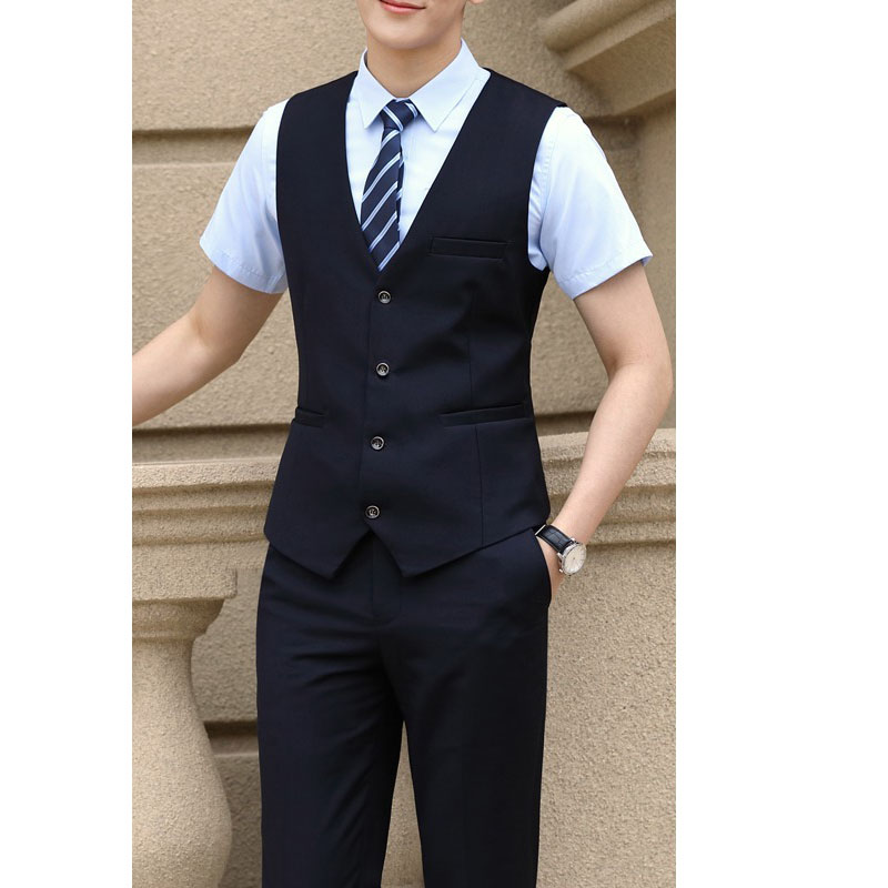 Camicia blu a maniche corte + gilet