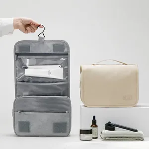 Travel <b>Makeup</b> Bag Polyester Zipper Closure Soft Handle Letter Pattern High Capacity Waterproof Toiletries <b>Storage</b> Pouch <b>for</b> - Product Image 2