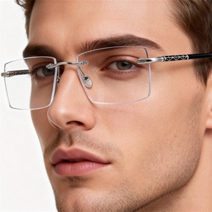 Montures <span class=keywords><strong>de</strong></span> lunettes en <span class=keywords><strong>verre</strong></span> sans bordure solides pour hommes, anti-lumière bleue, alliage, rectangle, brun doré, lunettes d'ordinateur simples pour adultes, port quotidien - Product Image 1