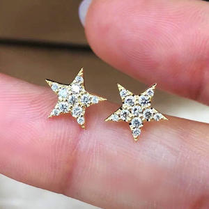 Pendientes de Estrella E1339, Chapados en Oro, con Cristales de Estrás, Engaste de Garra, Unisex, Joyería de Moda, Regalo - Product Image 3