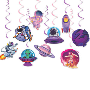 Nuovo Set Decorazioni per Festa di Compleanno a Tema Spaziale con Stelle, Occhiali di Carta, Striscione Fai-da-Te, Decorazioni Spirali Appese, Pianeti dell'Universo - Product Image 4