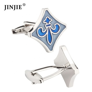 Sẵn Sàng Để Tàu Pháp Chất Liệu Đồng Màu Xanh Fleur-de-Ls Men Cuff Nút Người Đàn Ông Của Cuff Liên kết - Product Image 4