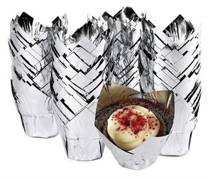Involucro di caramelle <span class=keywords><strong>in</strong></span> foglio di <span class=keywords><strong>alluminio</strong></span> fodere per Cupcake <span class=keywords><strong>in</strong></span> tulipano oro/argento supporti per tazze di carta da forno custodie per Muffin oleate per matrimonio - Product Image 6