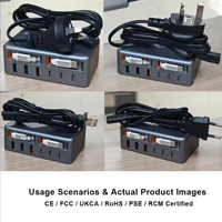 HNT SC004 120W GaN 2.3ft Kabel Ganda IOS+Type-C Pengisi Daya Dinding Cepat 8-Port Adaptor Retractable Ramah Lingkungan dengan CE/FCC/UKCA/PSE