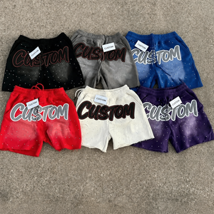 Shorts pour hommes de haute qualité, délavés au soleil, avec strass, style streetwear, vintage, délavés à l'acide, effet usé - Product Image 1