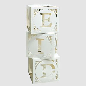 3 Pezzi Scatole Quadrate in Carta Bianca Traforata con Scritta Eid Mubarak Ramadan, Vendita Calda per Regali Eid al-Fitr - Product Image 2