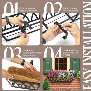 YULIN JIAFU Metal Chrome Plated Heavy Duty Window Box Railing Adjustable <strong>Brackets</strong> <strong>Hanging</strong> Flower Planter <strong>Basket</strong> Coco Liner - Product Image 2
