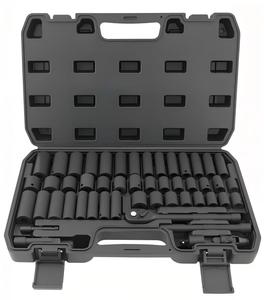 50-Piece 3/8" Drive High Carbon Steel Impact Socket Set Black Heavy Duty Automotive Sockets with Hard for <b>Car</b> - Product Image 1