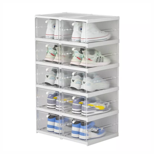Shoe Display box Plastic Stackable Foldable Organizer Container Box Clear Collapsible Basketball Shoe Sneaker Storage Box