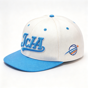 Two Tone Flat Bill 6-Panel <b>Canvas</b> Unisex Snapback Cap White Sky <b>Blue</b> 3D Embroidery Structured Flat Brim Sports Team Streetwear - Product Image 5