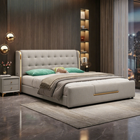 Lit de rangement moderne de luxe JUNYUHAO avec revêtement en tissu, mousse haute densité, cadre en pin, taille Queen/King, meubles de chambre à coucher
