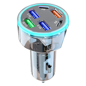 Cargador de coche PD Pantalla de luz colorida Adaptador <span class=keywords><strong>universal</strong></span> de 6 puertos USB tipo C 12-24V para carga de teléfono Cargador de coche con pantalla digital - Product Image 3