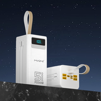 Batterie externe Maimi 50000 mAh PD 30W avec lumière LED, portable, pour extérieur, charge rapide du téléphone, haute capacité avec câbles intégrés