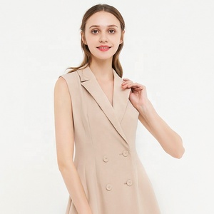 MZ18331-Chaqueta de negocios sin mangas con doble botonadura y cuello de pico, Vestido largo de oficina - Product Image 4