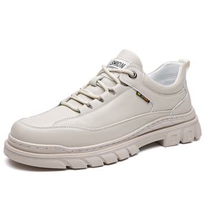New Versatile and Trendy Men's Leather Casual Shoes with Thick Sole and Lace Up Comfortable Outdoor Walking Sports Chunky Shoes - Product Image 2