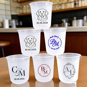 Gobelets en plastique PP givré de 16 oz (500 ml) avec logo personnalisé, 90 mm, jetables, pour thé au lait Boba, impression mariage - Product Image 1