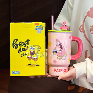 Taza de Agua de Cerámica con Pajita de <span class=keywords><strong>Bob</strong></span> <span class=keywords><strong>Esponja</strong></span>, con Tapa, Incluye Caja de Regalo para Parejas, para Regalos de Cumpleaños o Navidad - Product Image 6