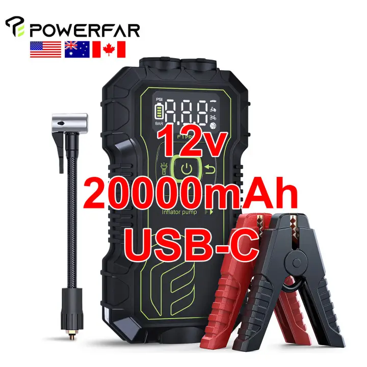 4 In 1 Functions 2000A Portable Jump Starter Battery Pack with Air Compressor Jump Box Air Tire Pump Tire Inflator