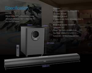 Barre de son TV 80W 2.1 avec caisson de basses filaire en bois, DSP, basses profondes, système audio home cinéma HDMI ARC Optique pour salon - Product Image 6