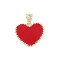 Pendentif personnalisé en gros, plaqué or 14 carats, tendance hip-hop, en laiton et zircon, fabricant de bijoux, pendentif cœur en émail rouge
