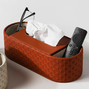 Couvercle de boîte à mouchoirs en cuir PU porte-boîte à mouchoirs ovale <span class=keywords><strong>Kleenex</strong></span> couvre pour bureau à domicile décoration de voiture support de télécommande - Product Image 2
