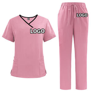 Setelan dokter kulit poliester <span class=keywords><strong>Logo</strong></span> kustom setelan Rumah Sakit Dental medis Pria Wanita celana lurus leher V seragam perawat scrub set - Product Image 3