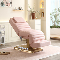 Table de massage électrique de luxe moderne pour salon de beauté, lit facial incurvé, extension de cils, spa, structure en acier inoxydable, revêtement PU 3
