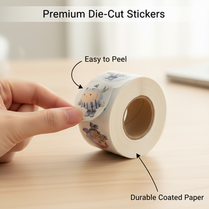 Eco-friendly paper <b>label</b> rolls; customised cute chibi-style character round sticker rolls for handmade food <b>packaging</b> - Product Image 3