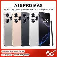 Nouveau modèle 2024 – Téléphone Original I16 Pro Max 5G 7,3 pouces 16 Go + 1 To, Caméra Arrière 108 MP, LED, Compatible LTE Français/Anglais