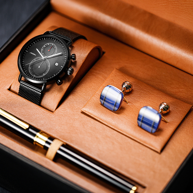 Wholesale Luxury Alloy Glass Dial Quartz Men's Watch Gift Set for Men High Quality Father's Day & Business Gift