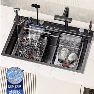 304 SS Handmade Đa Chức Năng Hiện Đại Thác Pull-out Bồn Rửa Nhà Bếp Bát Duy Nhất Undermount Với Một Lỗ Đen Thép Không Gỉ - Product Image 1