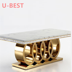 U-BEST 中国可伸缩木质餐桌白色经典餐厅套装带6把椅子现代大理石台面餐桌 - Product Image 1