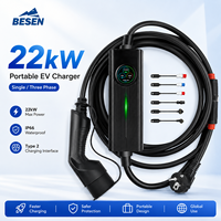 Boîte de charge portable BESEN 3 phases 22 kW 32A pour voiture