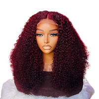 Perruque SDD Pixie Curly en Cheveux Humains, Perruque Frontale 13*4, Couleur Vin Foncé, Perruque en Cheveux Humains de 16, 18, 20, 22, 24, 26, 28 Pouces pour Coiffure Quotidienne