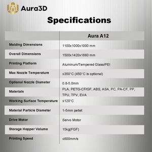 Aura3D A12 <span class=keywords><strong>Impresora</strong></span> 3D de velocidad rápida <span class=keywords><strong>Impresora</strong></span> 3D industrial de gran tamaño para piezas industriales Molde Pellet <span class=keywords><strong>Impresora</strong></span> 3D - Product Image 5
