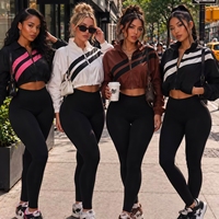 Ensemble pantalon long 2 pièces PEEQI AXR832, style automne, col à revers, sport, color-block, coupe ajustée décontractée