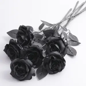Simulated Single Black Rose Bouquet Perfect for Halloween, Gothic Style, Dark Series Decor, Artificial Flowers