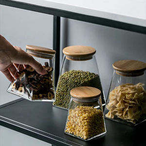 Pot en verre BOROSILICATE <span class=keywords><strong>de</strong></span> bambou pour stockage d'aliments, <span class=keywords><strong>de</strong></span> forme carrée, pot en verre BOROSILICATE, 350/500/750/950ML, vente en gros - Product Image 5