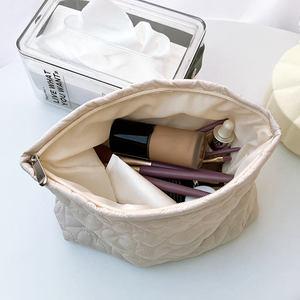 Sac de toilette <span class=keywords><strong>en</strong></span> papier matelassé pour femme, sac à cosmétiques, sac à maquillage, design personnalisé, logo imprimé, nœud floral, fermeture éclair douce - Product Image 5