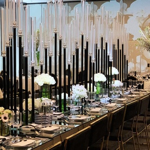 9 Arms Handmade Heat-Resistant Crystal Glass <strong>Candelabra</strong> in <strong>Black</strong> and Clear for Wedding and Christmas Table Centerpieces - Product Image 5