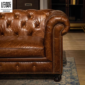 Canapé Chesterfield en cuir huilé <span class=keywords><strong>vintage</strong></span>, capitonné et vieilli, en cuir véritable pour salons et clubs - Product Image 2