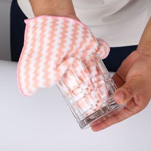 Cationic Wipe Coral Fleece Absorbant Striped Hand Towel Serviette de vaisselle sans huile Cuisine Nettoyage <span class=keywords><strong>Lingette</strong></span> Chiffon à récurer - Product Image 2