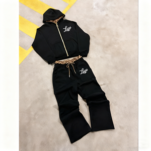 Produsen Pakaian Set 2-Potong Musim Gugur Musim Dingin Khusus, Sweatshirt Berkerudung Panjang Bermotif, Celana Olahraga Berikat Ganda untuk Rajutan Kasual - Product Image 2