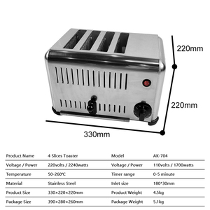 Nhà Máy Giá 4 lát bánh sandwich bánh mì nướng bánh mì tự động thép không gỉ điện 4 lát máy nướng bánh mì - Product Image 2