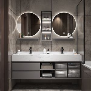 Modern Wall-Mounted Bathroom Vanity With <b>Smart</b> <b>Mirror</b> Ceramic Basin Dark Finish 60 In Illuminated Rectangle Minimalist Design - Product Image 6