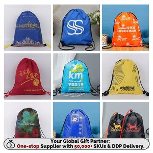 Custom Plain Nylon Shopping <b>Drawstring</b> Bag With Logo Promotional Nylon Carry Draw String Gift Gym Bag Sports <b>Backpack</b> Bag - Product Image 5