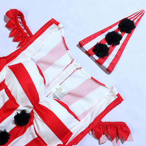 Disfraz de Payaso a Rayas Rojo y Blanco para Mujer, Vestido de Halloween con Sombrero, Traje de Fiesta de Circo - Product Image 4