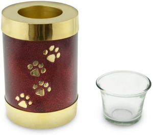 Luxury Red Brass Pet Cremation <b>Urn</b> with Paw Print Tealight Holder Small Memorial <b>Urn</b> for Dog <b>Cat</b> Ashes Funeral Keepsake - Product Image 5