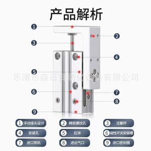 Cylindre à glissière pneumatique de type SMC MXH6/10/16/20-5/10/15/20/25/30/40/50/60ZA93 pour machines, connexion filetée, milieu de travail pneumatique - Product Image 2