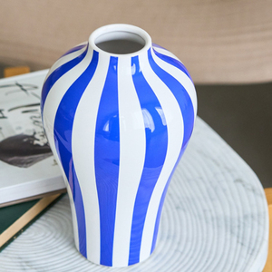 Vase à fleurs en céramique de style <span class=keywords><strong>bleu</strong></span> moderne scandinave, motif losange, décoration de salon - Product Image 3